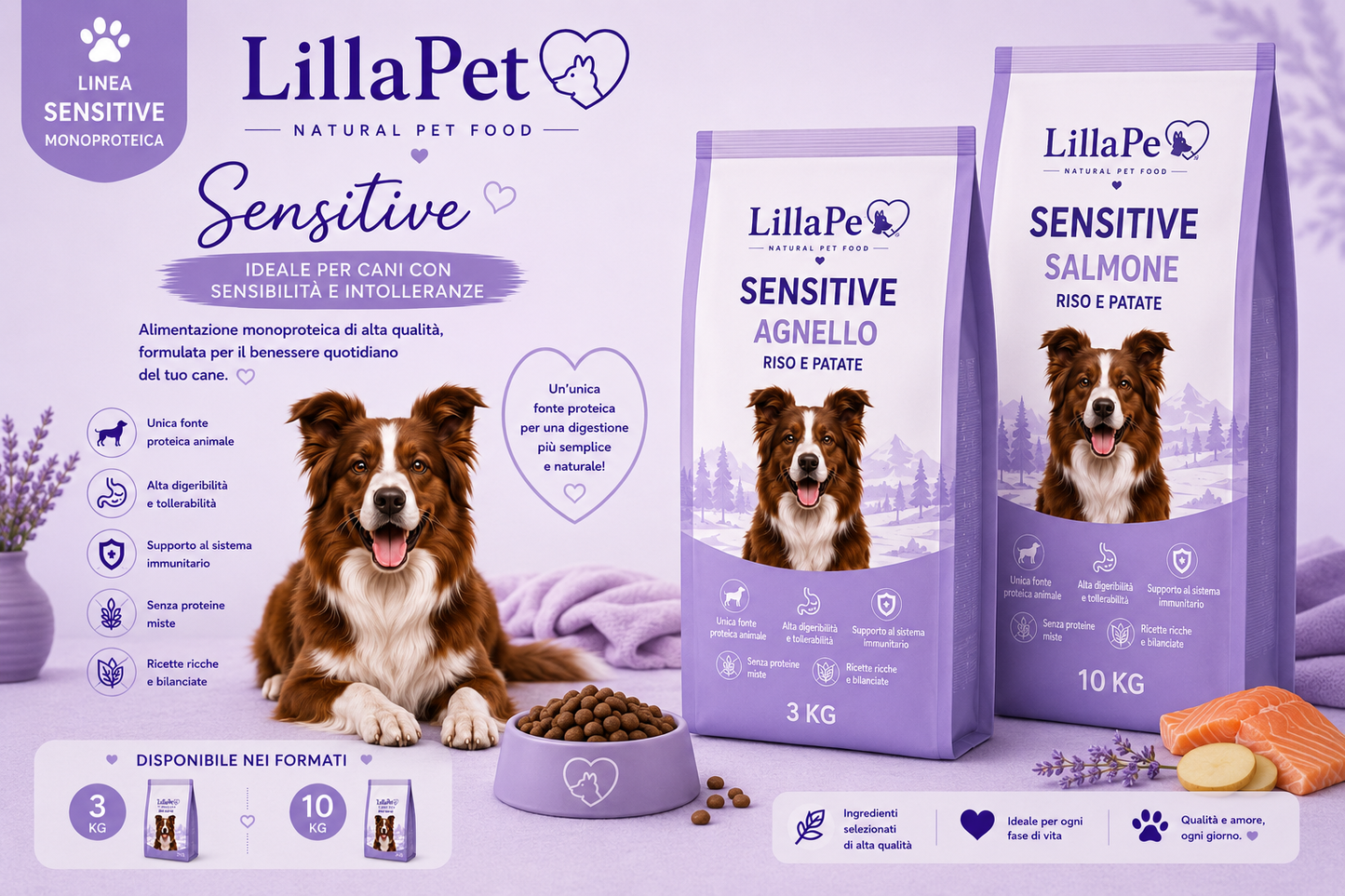 💜 LillaPet, Linea Sensitive - Monoproteico per Cani Sensibili 4 Varianti ➡️