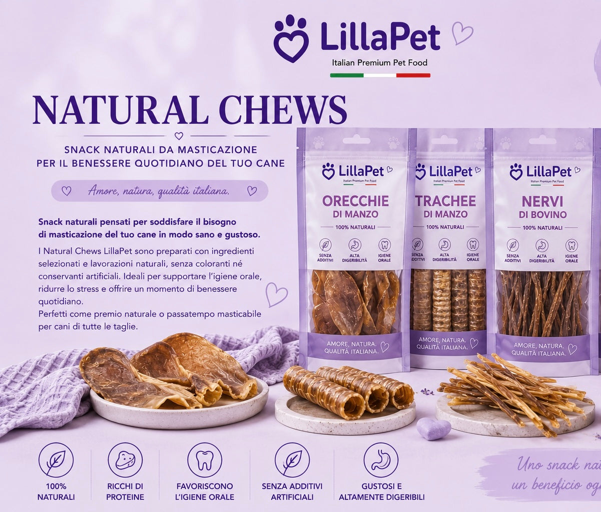 💜 LillaPet Natural Chews – Snack Naturali da Masticazione per Cani
